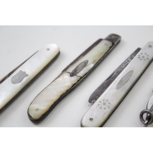 32 - 4 x .925 sterling silvr MOP fruit knives