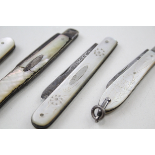 32 - 4 x .925 sterling silvr MOP fruit knives