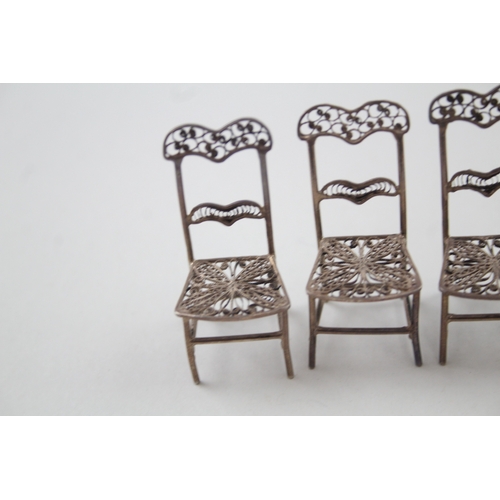 36 - 4 x .800 silver filigree miniature doll's house chairs / seats