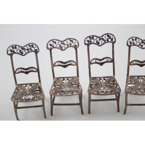 36 - 4 x .800 silver filigree miniature doll's house chairs / seats