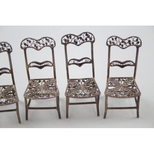 36 - 4 x .800 silver filigree miniature doll's house chairs / seats