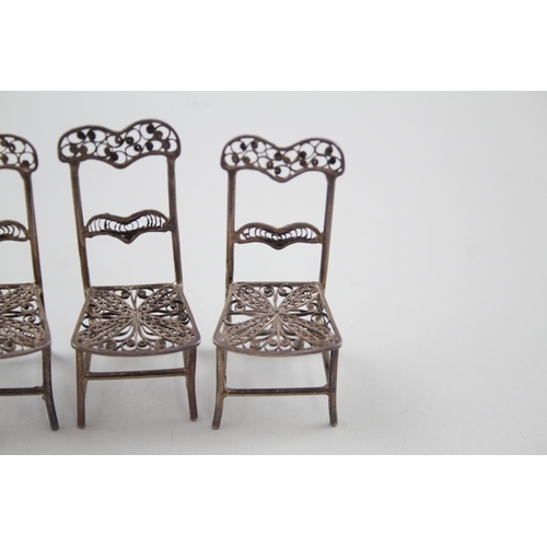 36 - 4 x .800 silver filigree miniature doll's house chairs / seats