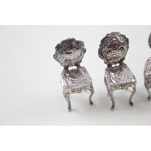 39 - 3 x .925 sterling silver miniature doll's house chairs / seats