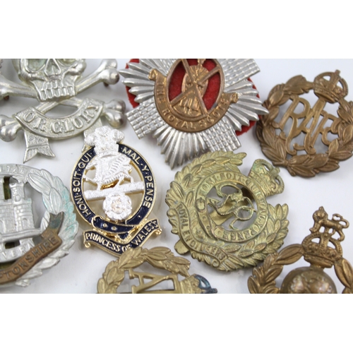 330 - Military Cap Badges Inc Royal Scots, KOSB, Royal Marines, Etc x 10