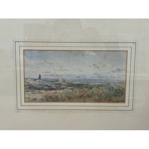 90 - Framed Signed watercolour depicting the Lighthouse St Annes on the Sea framed measures approximately... 