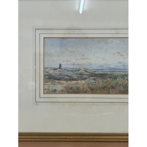 90 - Framed Signed watercolour depicting the Lighthouse St Annes on the Sea framed measures approximately... 