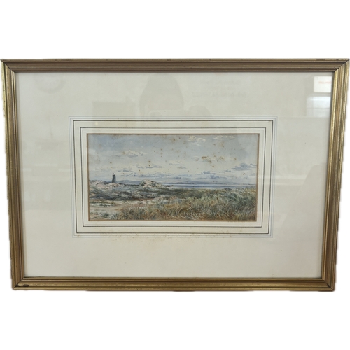 90 - Framed Signed watercolour depicting the Lighthouse St Annes on the Sea framed measures approximately... 