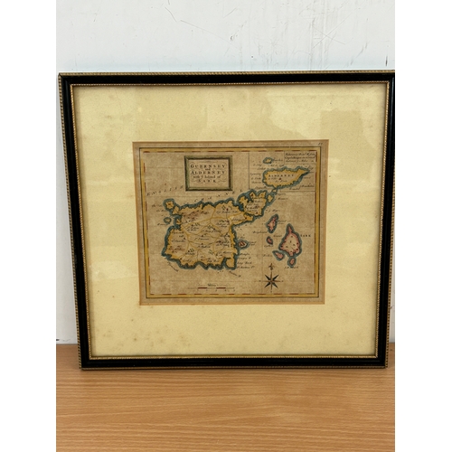 10 - Framed vintage guernsey and alderney with y island of sark map measures approximately 12 inches by 1... 