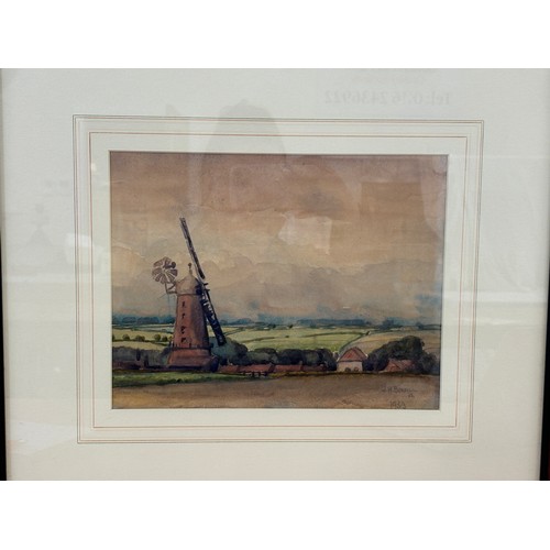 98 - Framed original signed painting depicting a wind mill signed J.H.Borrill 1933 measures approximately... 