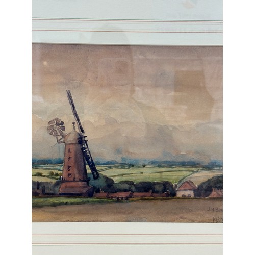 98 - Framed original signed painting depicting a wind mill signed J.H.Borrill 1933 measures approximately... 