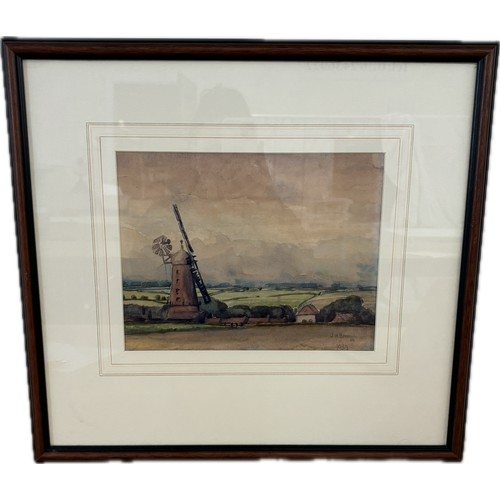 98 - Framed original signed painting depicting a wind mill signed J.H.Borrill 1933 measures approximately... 