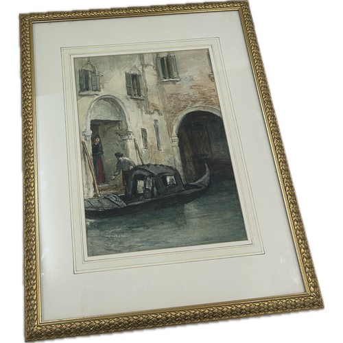 22 - Signed watercolour depicting the Venetian Backwater, signed HC, approximate frame measurements:  23 ... 