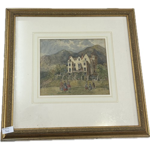 72 - Framed watercolour of Powick Court Girls school by Miss Ellena Warden, approximate frame measurement... 