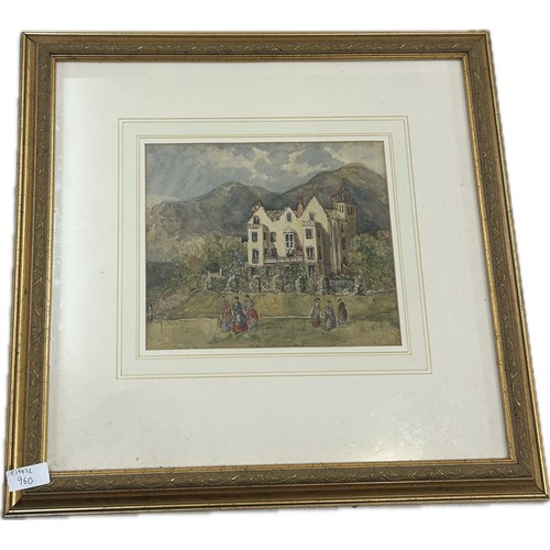 72 - Framed watercolour of Powick Court Girls school by Miss Ellena Warden, approximate frame measurement... 