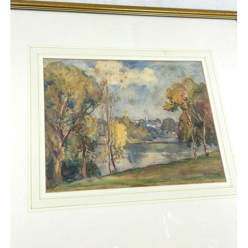 57 - Signed James Herbert Snell, R.O.I. (1861-1935) oil on board, Highgate Church from the Vale Pond, pai... 