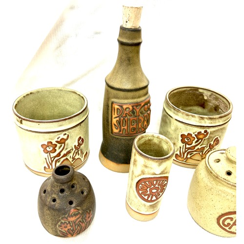 46 - Selection of Tremar studio pottery to include Dry Sherry, garlic jar, vase etc