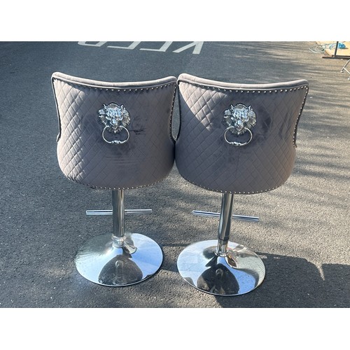 546 - Two modern grey lion knocker barstools