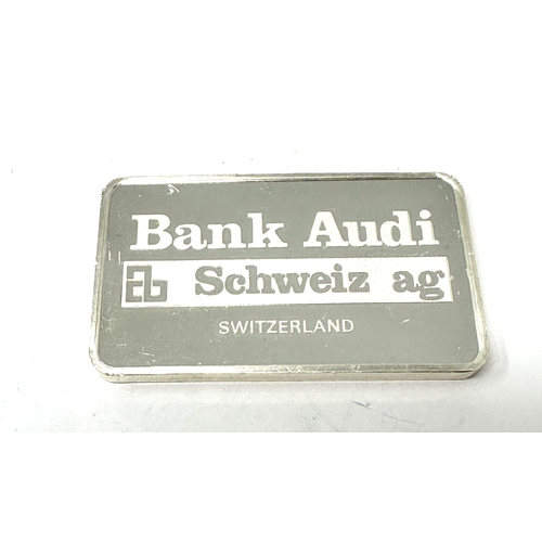 54 - Bullion silver ingot bank audi switzerland weight approx 40g