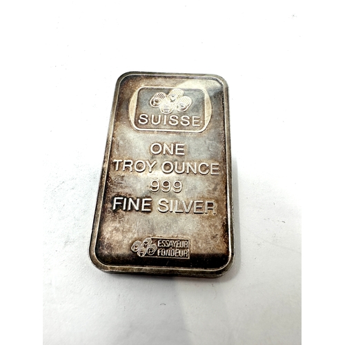 69 - suisse silver bullion ingot 1 ounce 999 fine silver