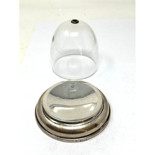 73 - Antique silver base and glass dome cove jar measures approx height 9.7cm by base is 9cm dia Birmingh... 