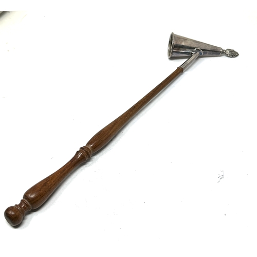 79 - Vintage silver candle snuffer wooden handle measures  approx 30cm long London silver hallmark