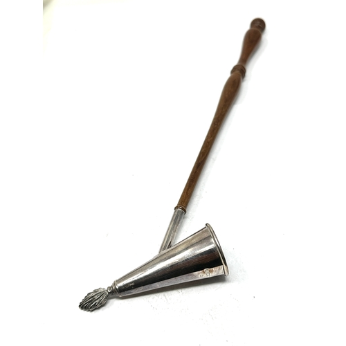 79 - Vintage silver candle snuffer wooden handle measures  approx 30cm long London silver hallmark