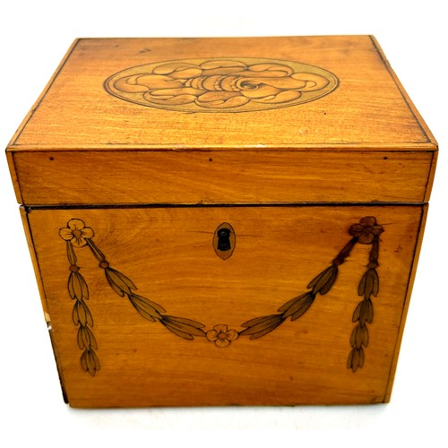 520 - Antique Georgian inlaid Satinwood tea caddy, Height 11.5cm