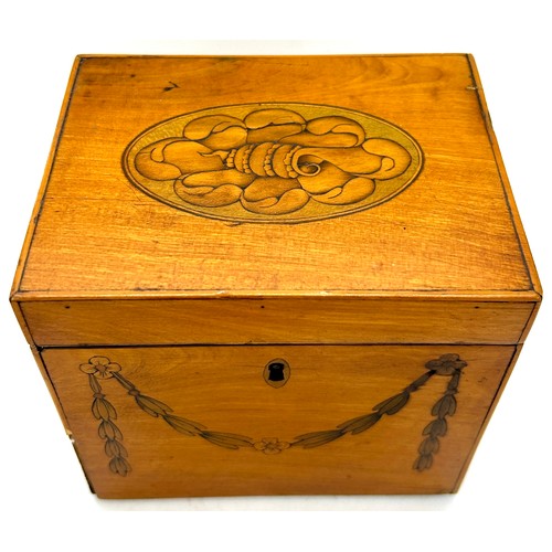 520 - Antique Georgian inlaid Satinwood tea caddy, Height 11.5cm