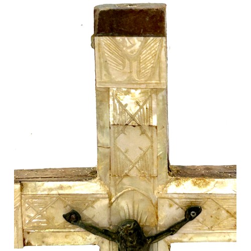 522 - Antique 19th century wooden crucifix decorated with mother of pearl