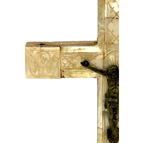 522 - Antique 19th century wooden crucifix decorated with mother of pearl