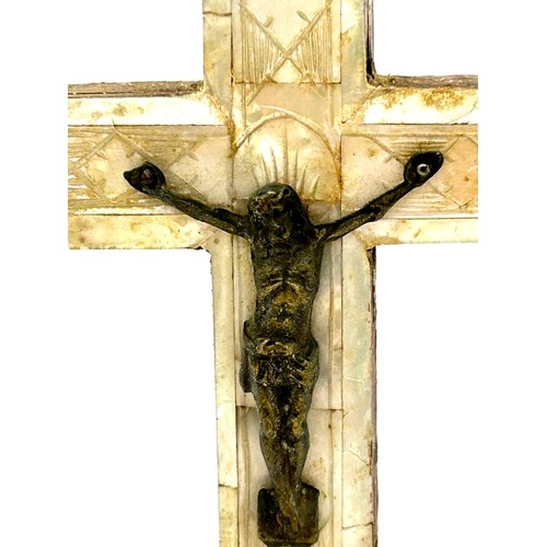 522 - Antique 19th century wooden crucifix decorated with mother of pearl