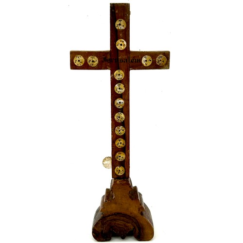 522 - Antique 19th century wooden crucifix decorated with mother of pearl