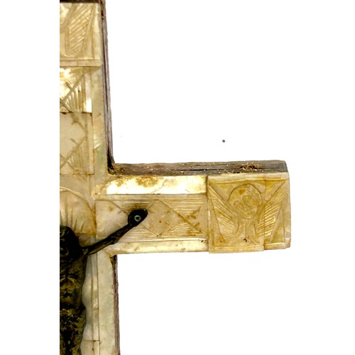 522 - Antique 19th century wooden crucifix decorated with mother of pearl