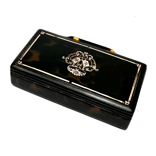 337 - Antique Tortoiseshell gold inlay snuff box