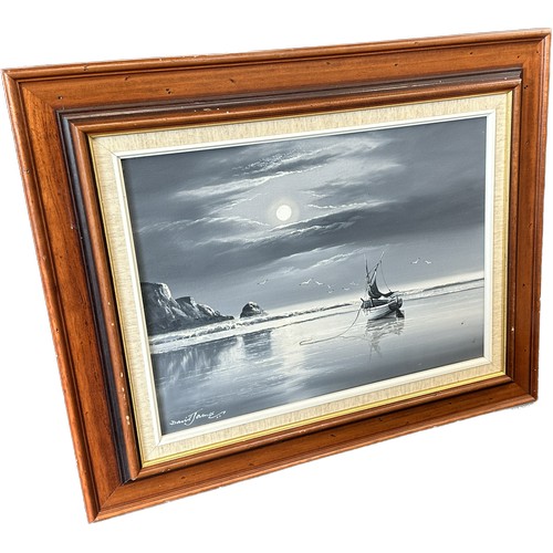 120 - Framed original  painting depicting a boat at sea signed ' David James' measures approx 19 inches ta... 