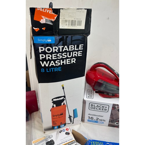 131 - A variety of items to include a portable pressure washer, air beds, electric all purpose sharpener e... 