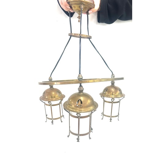 265 - Antique brass light fitting with glass shades