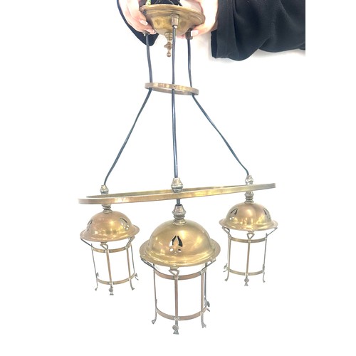 265 - Antique brass light fitting with glass shades