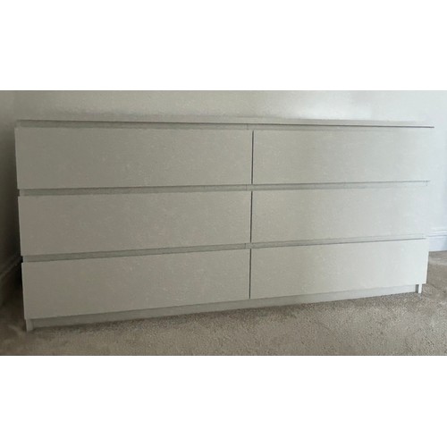 571 - 6 drawer white Ikea chest, Length 63 inches, Depth 19 inches, Height 30 inches, matching 2 drawer be... 