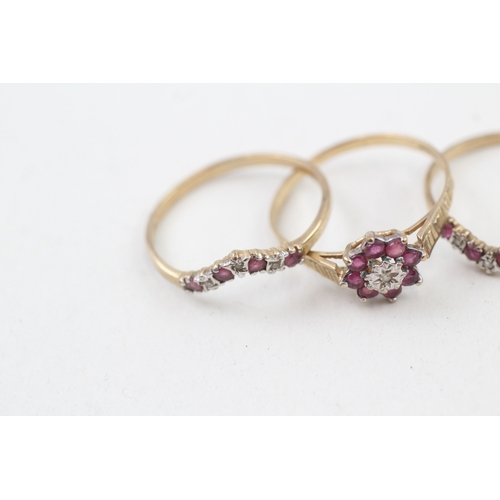 86 - 9ct gold ruby & diamond engagement set 3 x rings (4.3g)