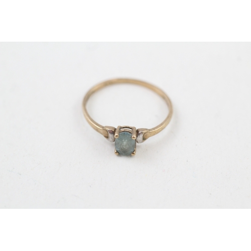 80 - 9ct gold aquamarine paste single stone ring (0.9g)