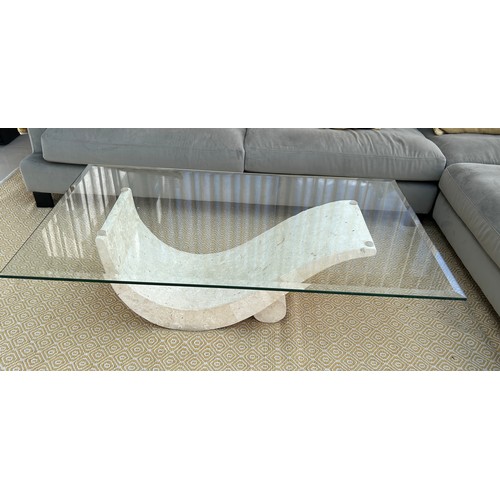 587 - Glass top modern design coffee table, approximate measurements: 15 inches tall 27 inches depth 47 in... 