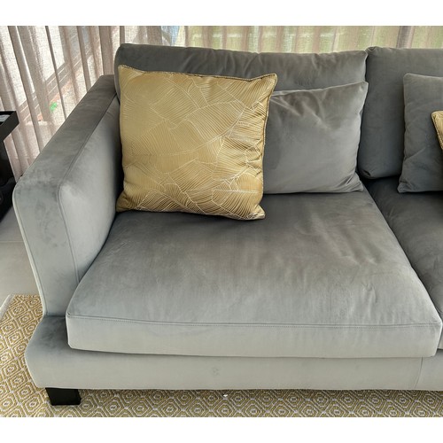 588 - Large grey fabric corner sofa, good overall condition, approximate measurements: Length 117 inches, ... 