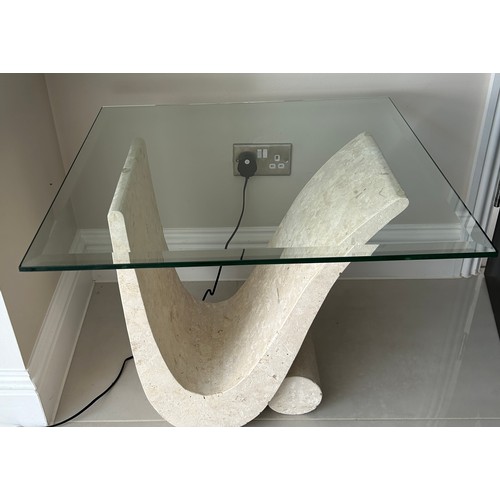 589 - Modern glass top coffee table, approximate measurements Height 21.5 inches, 26 inches square