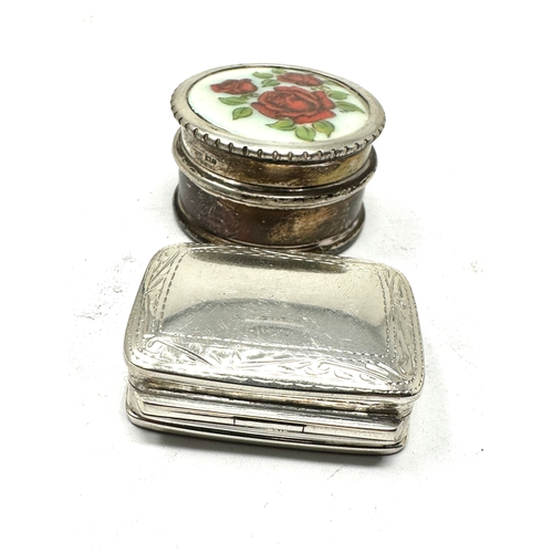 14 - 2 vintage silver pill boxes inc enamel