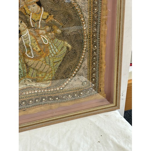 602 - Framed vintage Asian Embroidery measures approximately 27 inches by 28 inches