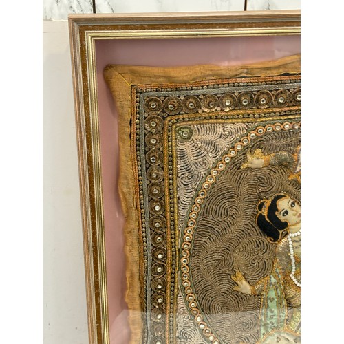 602 - Framed vintage Asian Embroidery measures approximately 27 inches by 28 inches