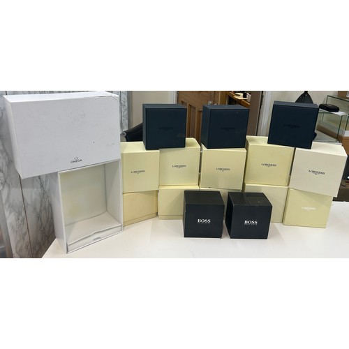 206 - Selection of branded empty watch boxes to include Longines,  Omega, Boss