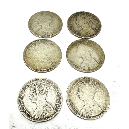 421 - 6 victorian silver gothic florins