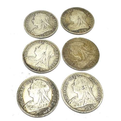 422 - 6 Victorian silver half crowns